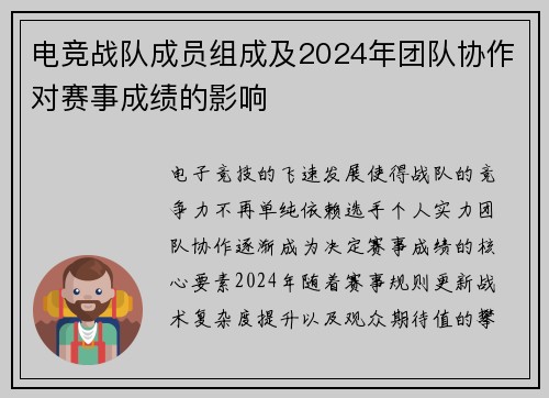 电竞战队成员组成及2024年团队协作对赛事成绩的影响